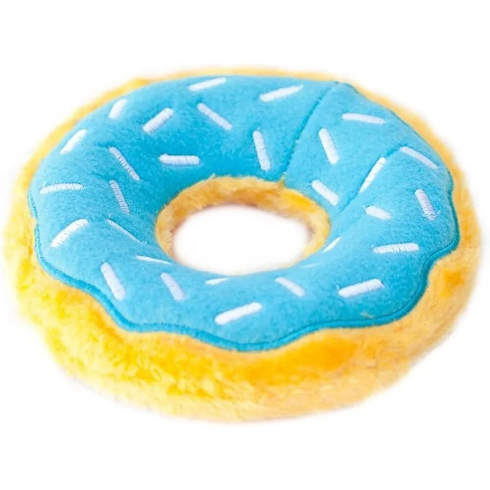 ZippyPaws - Original Donutz - No Stuffing, Squeaky Plush Dog Toy - Blueberry